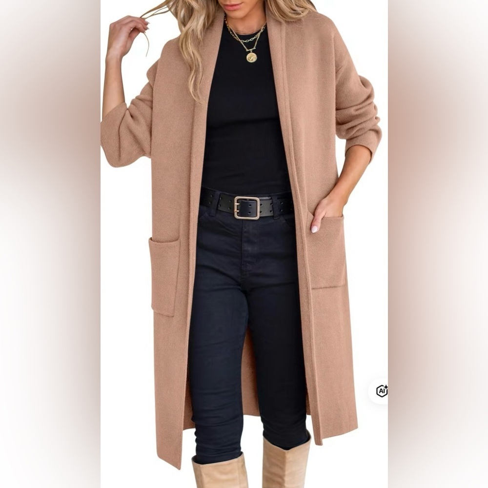 Elegant Tan Open Front Cardigan - Picture 2 of 5